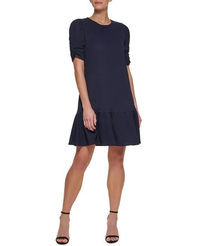 DKNY Puff Sleeve Short Mini Dress - Blue