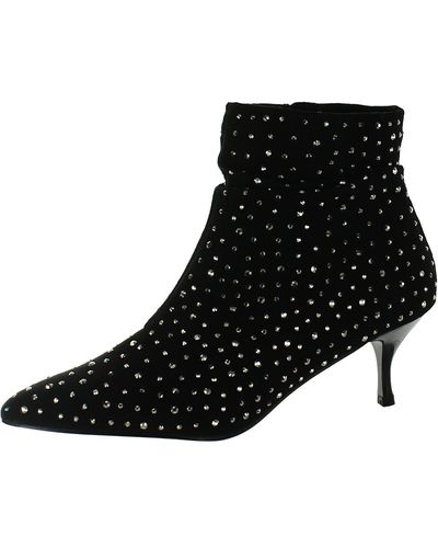 Nina Foxey Faux Suede Embellished Ankle Boots - Black