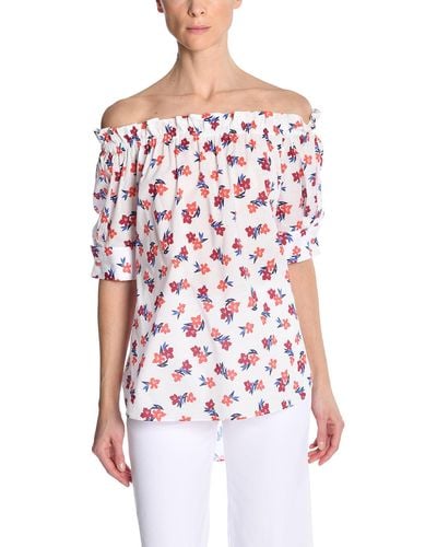 Adam Lippes Off The Shoulder Top In Printed Voile - Red