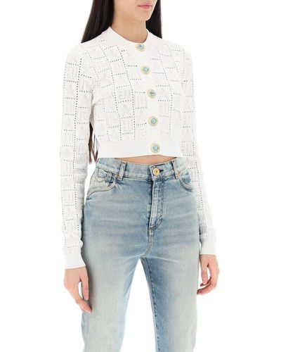 Balmain Cropped Cardigan With Jewel Buttons - Blue