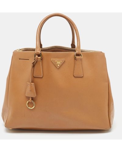 Prada Saffiano Leather Large Double Zip Tote - Brown