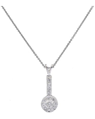 Diana M. Jewels 14 Kt White Gold, 16.50" Diamond Pendant With Halo Design Adorned With 0.50 Cts Tw Round Diamonds - Metallic