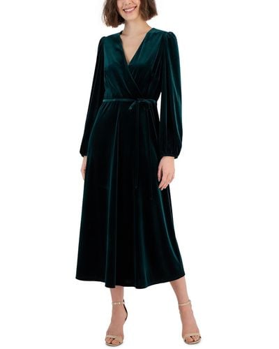 INC Velvet Long Sleeves Midi Dress - Black