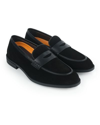 VELLAPAIS Paloma Comfort Suede Penny Loafers - Black