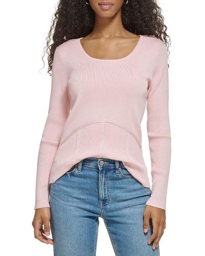 Calvin Klein Ribbed Scoop Neck Pullover Sweater - Red