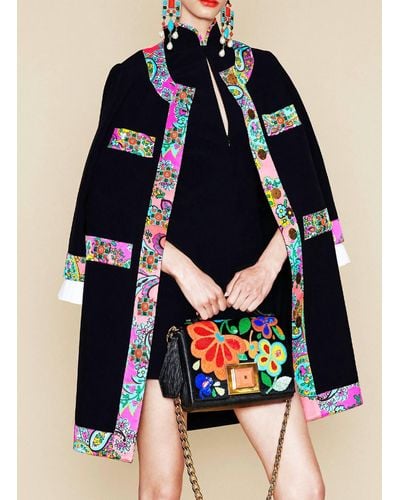 Andrew Gn Long Crepe Jacket With Floral Trim - Blue
