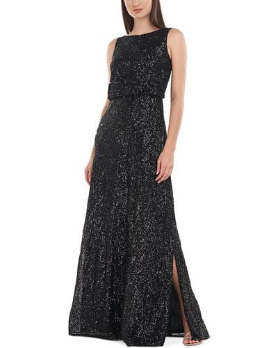 JS Collections Sequined Long Evening Dress - Black