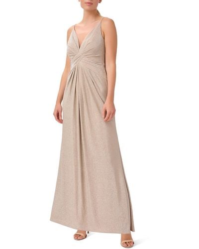 Adrianna Papell Sleeveless V-neck Twist-front Gown - Natural