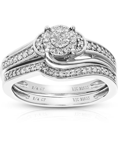 Vir Jewels 1/4 Cttw Round Cut Lab Grown Diamond Prong Set Wedding Engagement Ring Bridal Set .925 Sterling - Gray