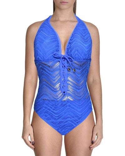 Bleu Rod Beattie Triangle Crochet One-piece Swimsuit - Blue