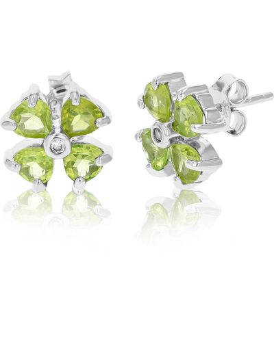 Vir Jewels 1.40 Cttw Peridot Stud Earrings .925 Sterling With Rhodium 4 Mm Heart - Green