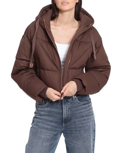 Avec Les Filles Quilted Cropped Puffer Jacket - Brown