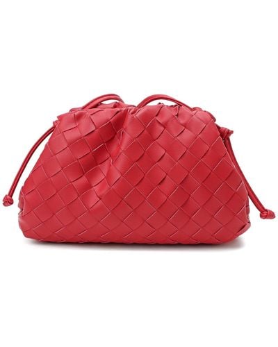 Tiffany & Fred Full Grain Woven Leather Pouch/ Shoulder/ Clutch Bag - Red