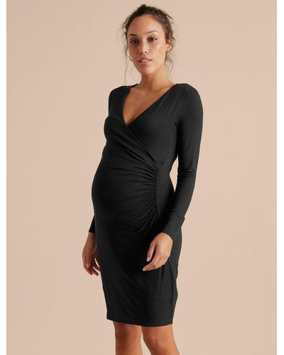 A Pea In The Pod Long Sleeve Side Ruched Wrap Maternity Dress - Natural