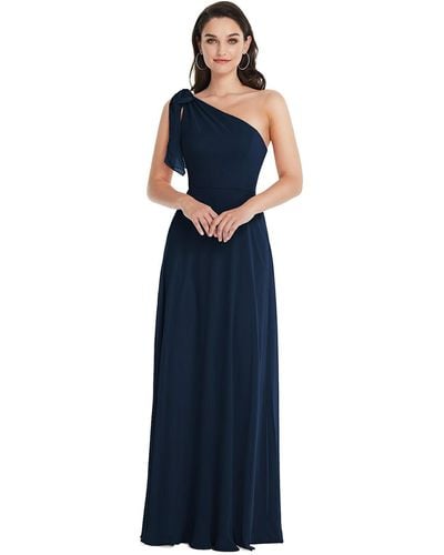 After Six Draped One-shoulder Maxi Dress With Scarf Bow - Blue