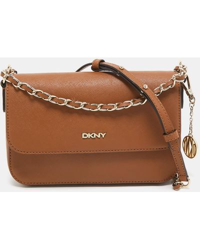 DKNY Leather Bryant Flap Crossbody Bag - Brown