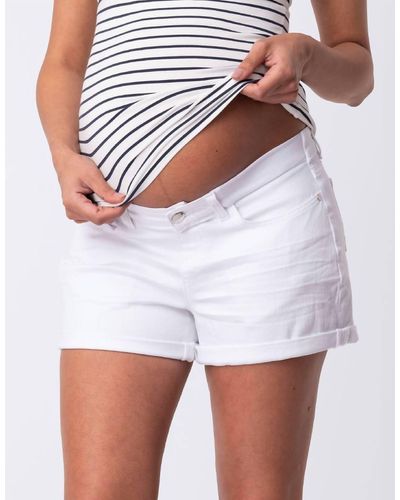 Seraphine Denim Under Bump Maternity Shorts - White