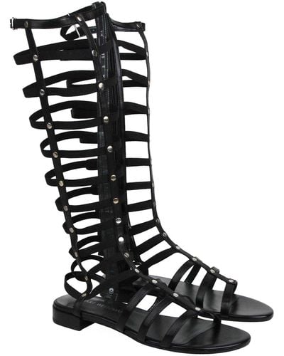Stuart Weitzman Gladiator Nappa Leather Elastic Stretch Boots - Black