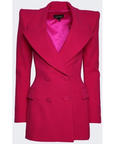 Sergio Hudson Double Breasted Strong Blazer Jacket - Pink