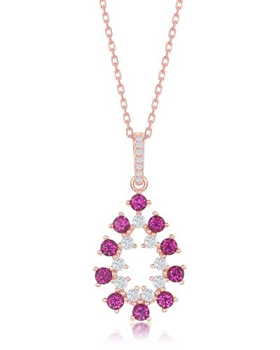 Simona Sterling Silver Ruby Cz Pearshaped Pendant - Gold Plated - Pink