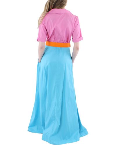STAUD Colorblock Collared T-shirt Dress - Blue