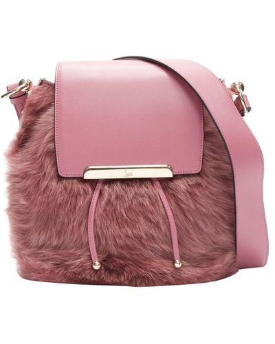 Christian Louboutin Rare Luckyl Lamb Fur 2 Way Shoulder Bucket Bag Backpack - Pink
