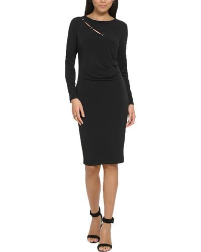 Calvin Klein Gathered Embellished Midi Dress - Black