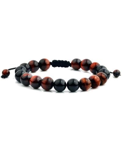 Crucible Jewelry Crucible Los Angeles Red Tiger Eye And Onyx Polished Bead Adjustable Bracelet (10mm) - Black