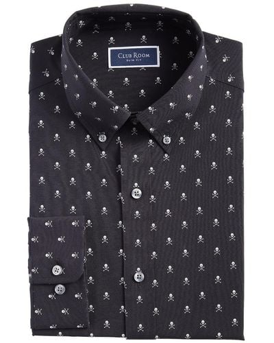 Club Room Slim Fit Polyester Button-down Shirt - Black