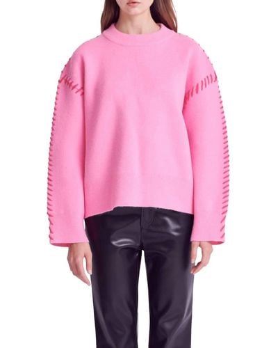 English Factory Whipstitch Accent Crewneck Sweater - Pink