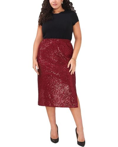Vince Camuto Plus Sequined Side Slit Midi Skirt - Red