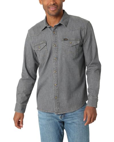 Wrangler Denim Collared Button-down Shirt - Gray
