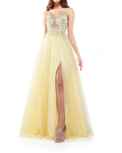 Colors Dress Beaded Bodice Ball Dress - Yellow