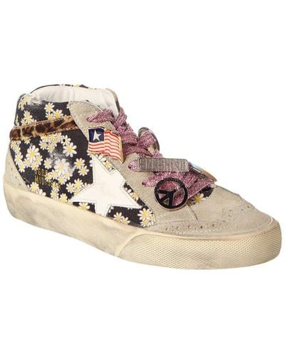 Golden Goose Mid Star Daisies Printed Canvas Upper - Pink