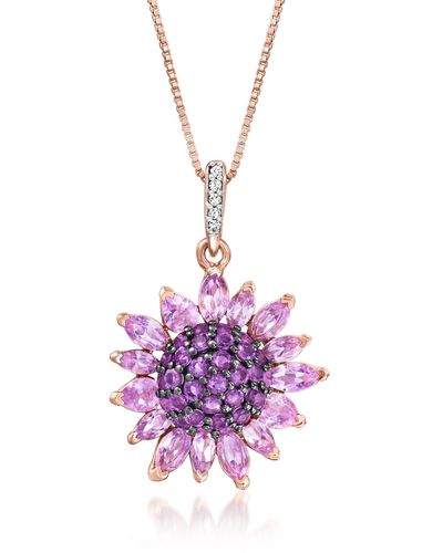 Ross-Simons Amethyst And . White Topaz Flower Pendant Necklace - Pink