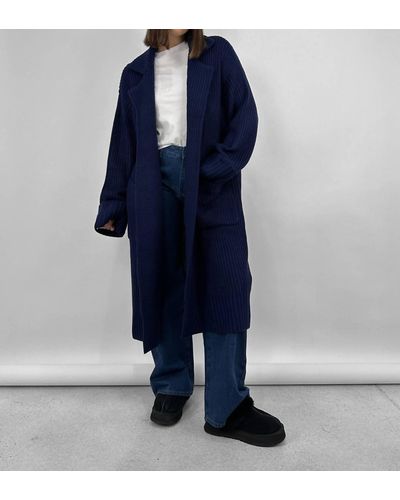 WeWoreWhat Chunky Collared Knit Cardigan Coat - Blue