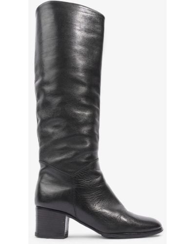 Chanel Cc Knee High Riding Boots Leather - Black