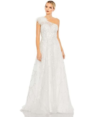 Mac Duggal Embellished One Shoulder A Line Gown - White