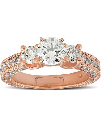 Pompeii3 2ct Three Stone Vintage Diamond Engagement Ring Enhanced - Pink