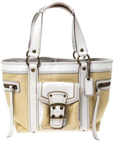 COACH Straw And Leather Tote - Metallic