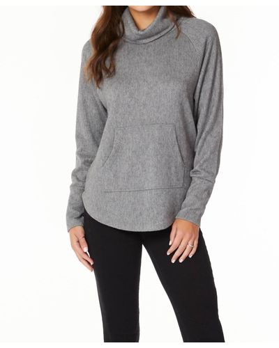 Bobi Funnel Neck Raglan W/ Pocket Sweater - Gray
