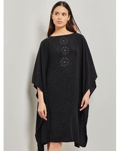 Misook Studded Shimmer Woven Cape Dress - Black