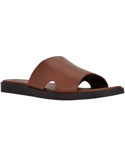 Calvin Klein Ethan2 Faux Leather Slide Sandals - Brown