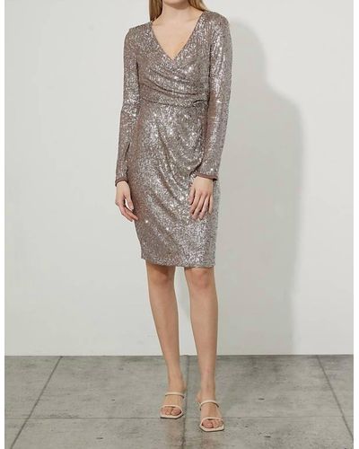 Joseph Ribkoff Long Sleeve Sequined Dress - Gray