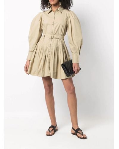 Ulla Johnson Vivenne Cotton Pleated Belted Long Sleeve Mini Dress - Natural