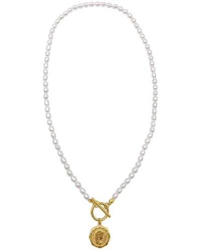 Adornia Pearl And Coin toggle Necklace Gold - White