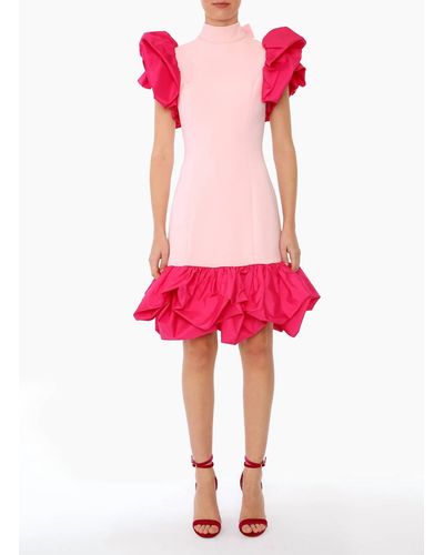 Huishan Zhang Twyla Crepe & Taffeta Dress In Pink - Red