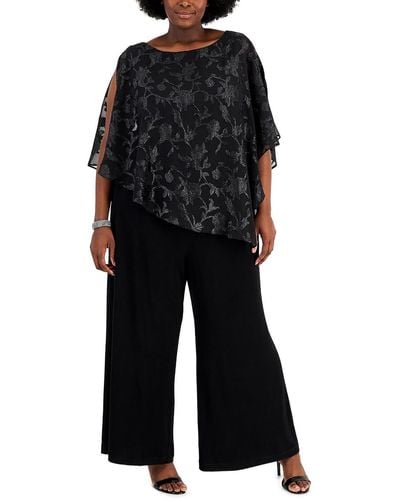 Connected Apparel Plus Printed Overlay Jumpsuit - Black