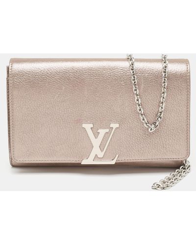 Louis Vuitton Iridescent Leather Chain Louise Clutch - Natural