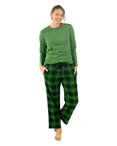 Leveret Christmas Cotton Top Flannel Pant Pajamas Plaid - Green